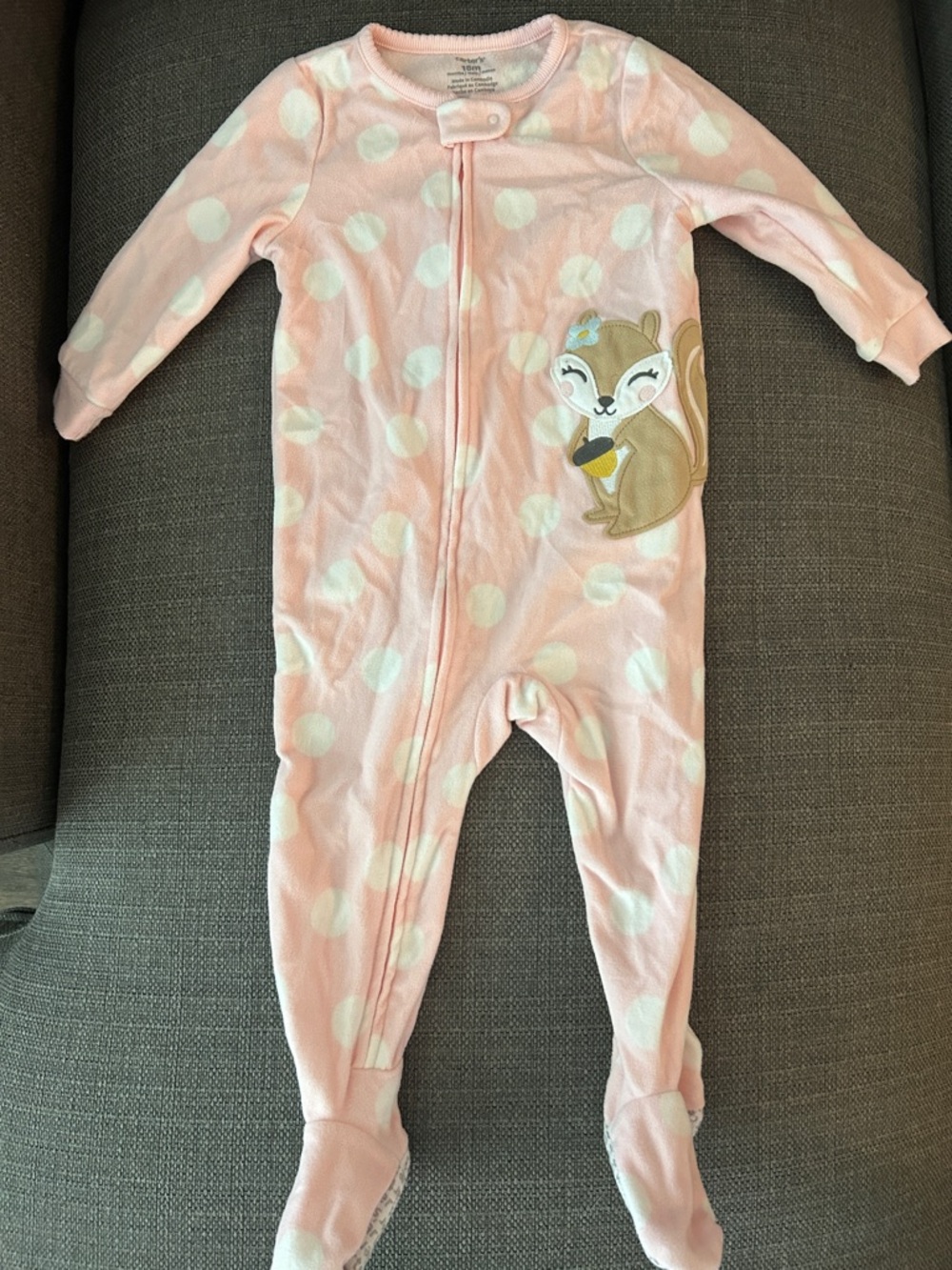 Carter's Light Pink Polka Dot Footed One-Piece with Squirrel Applique